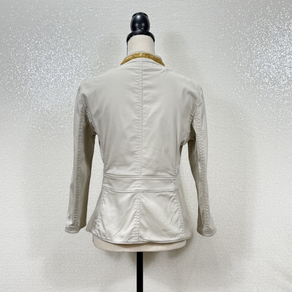 Michael Michael Kors Military Style Jacket Beige Gold Button Trim Size 8 - Picture 8 of 11